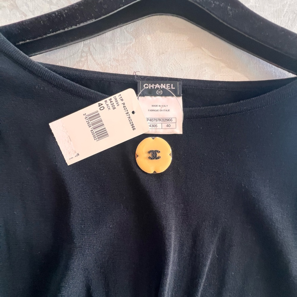 Vintage 2011 Chanel Black Dress Camellia Crystals Italy Size 40 - Picture 10 of 14